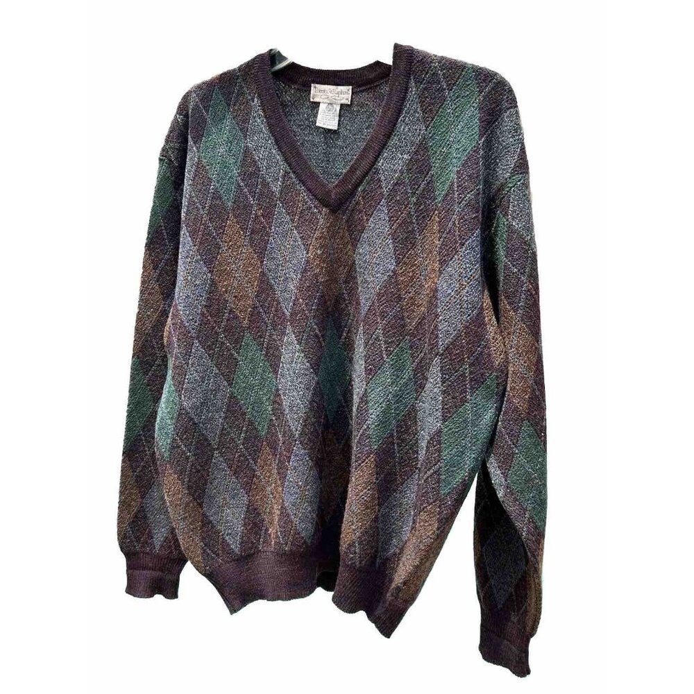 Tricots St Raphael Men's Wool Blend Multicolor V Neck Pullover Sweater Size M